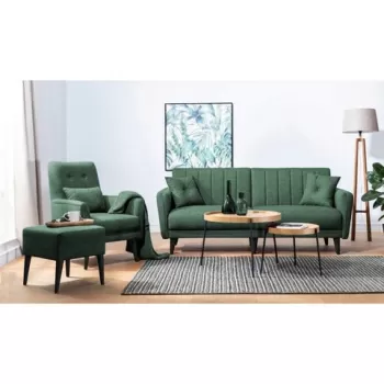 Set canapea extensibila, Unique Design, 867UNQ1682, Lemn de carpen, Verde imagine