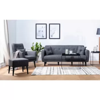 Set canapea extensibila, Unique Design, 867UNQ1683, Lemn de carpen, Antracit imagine