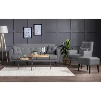 Set canapea extensibila, Unique Design, 867UNQ1686, Lemn de carpen, Gri inchis imagine