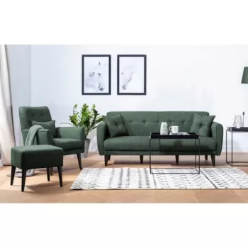 Set canapea extensibila, Unique Design, 867UNQ1689, Lemn de carpen, Verde imagine