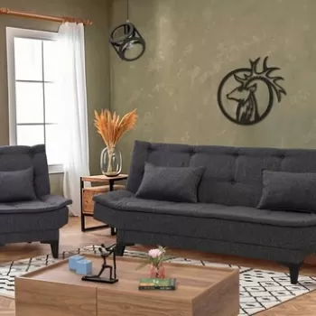 Set canapea extensibila, Unique Design, 867UNQ1690, Lemn de carpen, Antracit imagine