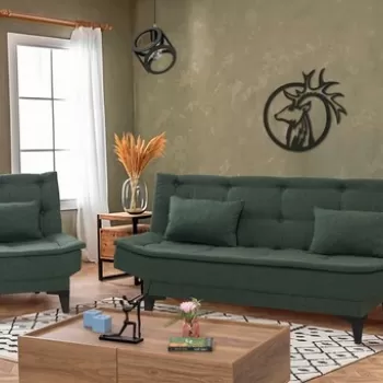 Set canapea extensibila, Unique Design, 867UNQ1692, Lemn de carpen, Verde imagine