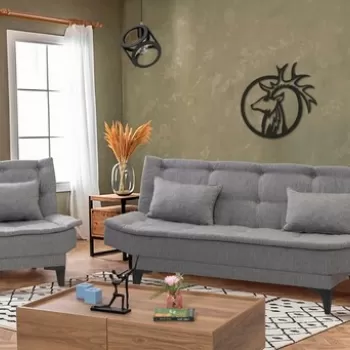 Set canapea extensibila, Unique Design, 867UNQ1693, Lemn de carpen, Gri imagine