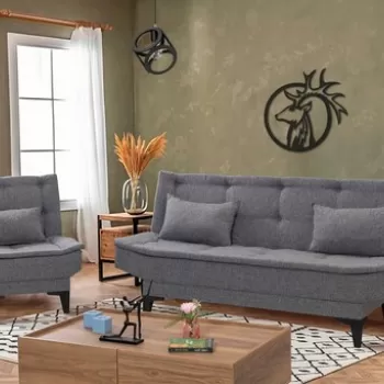 Set canapea extensibila, Unique Design, 867UNQ1694, Lemn de carpen, Gri inchis imagine