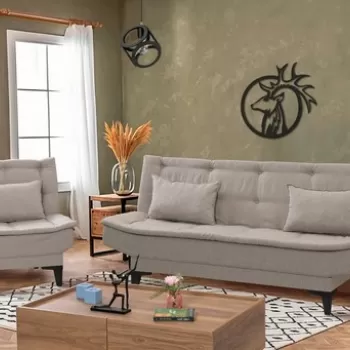 Set canapea extensibila, Unique Design, 867UNQ1696, Lemn de carpen, Crem imagine