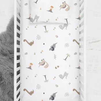 Set cearceaf de pat cu elastic pentru copii, Dinozor, Wheeppo, Bumbac Ranforce imagine