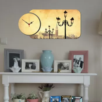 Set ceas si tablou decorativ, YMS-26, MDF , Dimensiune: 68 x 32 cm, Multicolor imagine