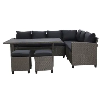 Set coltar de gradina/terasa 5 piese, cu spatiu de depozitare Baxter, 179x67x73 cm/ 145x74x67 cm, otel/poliester, gri/negru imagine