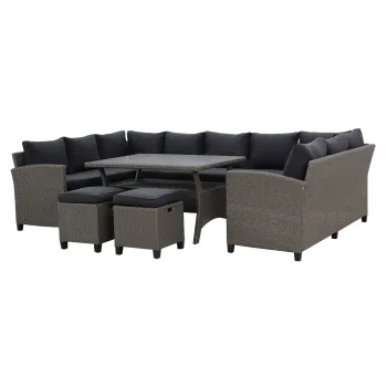 Set coltar de gradina/terasa 6 piese, cu spatiu de depozitare Baxter, 120x82x67 cm/ 165x67x73 cm, otel/poliester, gri/negru imagine