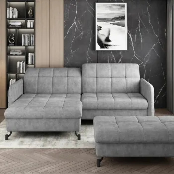 Set coltar extensibil dreapta 3 locuri si taburet ELTAP, Lor_PP_14, Lorelle, 225x160x105 cm / 100x70x45 cm, lemn/poliester, gri deschis imagine