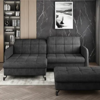 Set coltar extensibil dreapta 3 locuri si taburet ELTAP, Lor_PP_15, Lorelle, 225x160x105 cm / 100x70x45 cm, lemn/poliester, gri inchis imagine