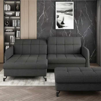 Set coltar extensibil dreapta 3 locuri si taburet ELTAP, Lor_PP_18, Lorelle, 225x160x105 cm / 100x70x45 cm, lemn/poliester, gri inchis imagine
