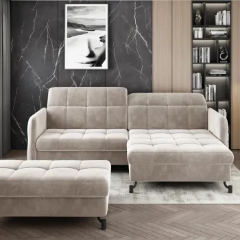 Set coltar extensibil stanga 3 locuri si taburet ELTAP, Lor_LP_10, Lorelle, 225x160x105 cm / 100x70x45 cm, lemn/poliester, bej imagine