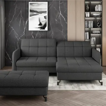 Set coltar extensibil stanga 3 locuri si taburet ELTAP, Lor_LP_18, Lorelle, 225x160x105 cm / 100x70x45 cm, lemn/poliester, gri inchis imagine