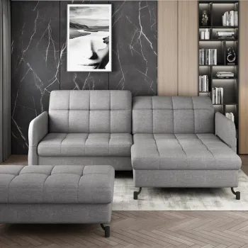 Set coltar extensibil stanga 3 locuri si taburet ELTAP, Lor_LP_28, Lorelle, 225x160x105 cm / 100x70x45 cm, lemn/poliester, gri deschis imagine