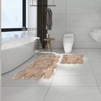 Set covoras de baie (2 bucati), Alanur Home, 21014515VZ, Poliester, Crem imagine