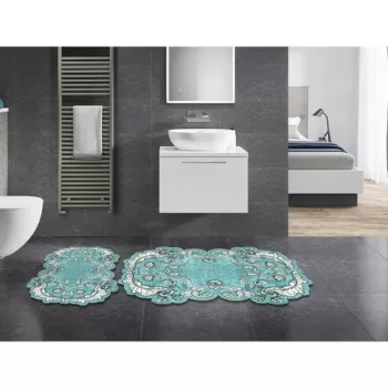 Set covoras de baie (2 bucati), Alanur Home, 21014915TR, Poliester, Turcoaz imagine