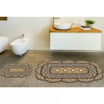 Set covoras de baie (2 bucati), Alanur Home, 21017615KA, Poliester, Maro imagine