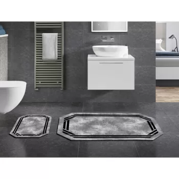 Set covoras de baie (2 bucati), Alanur Home, 21020615SY, Poliester, Gri/Negru imagine