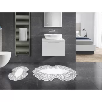 Set covoras de baie (2 bucati), Alanur Home, 210FG41215GR, Poliester, Gri imagine