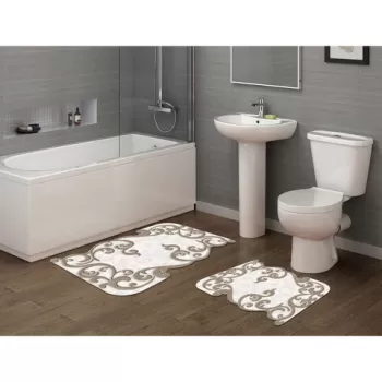 Set covoras de baie (2 bucati), Alanur Home, 210FG41515BJ, Poliester, Bej/Alb imagine