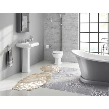 Set covoras de baie (2 bucati), Alanur Home, 210FG41915VZ, Poliester, Bej imagine