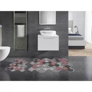 Set covoras de baie (2 bucati), Alanur Home, 210FG42115PU, Poliester, Roz pudra imagine