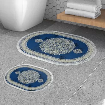 Set covoras de baie (2 bucati), Alanur Home, 410602-O, Poliester, Albastru imagine