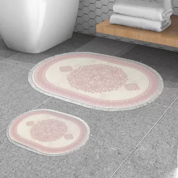 Set covoras de baie (2 bucati), Alanur Home, 410602-O, Poliester, Roz pudra imagine