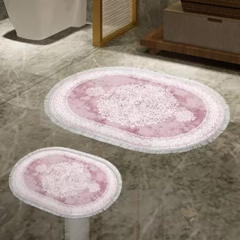 Set covoras de baie (2 bucati), Alanur Home, 410602-O v2, Poliester, Roz pudra imagine