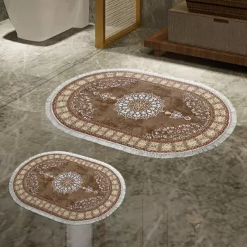 Set covoras de baie (2 bucati), Alanur Home, 410615-O, Poliester, Bej / nurca / rosu / alb imagine