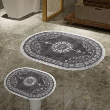 Set covoras de baie (2 bucati), Alanur Home, 410615-O, Poliester, Gri imagine