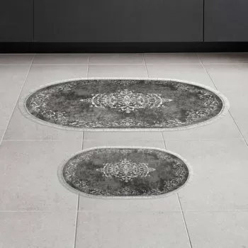 Set covoras de baie (2 bucati), Alanur Home, 410616-O, Poliester, Gri imagine