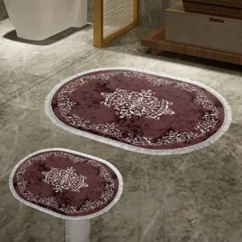 Set covoras de baie (2 bucati), Alanur Home, 410616-O, Poliester, Rosu claret imagine