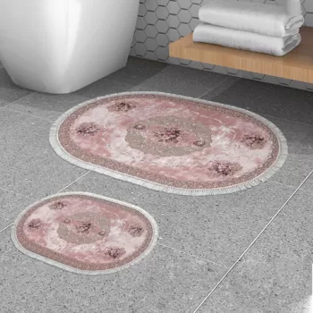 Set covoras de baie (2 bucati), Alanur Home, 410616-O, Poliester, Roz pudra imagine