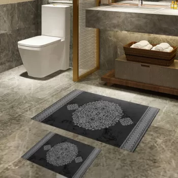 Set covoras de baie (2 bucati), Alanur Home, 510602, Poliester, Alb negru imagine