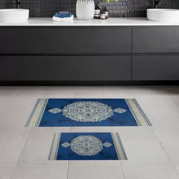 Set covoras de baie (2 bucati), Alanur Home, 510602, Poliester, Albastru imagine