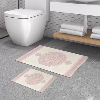 Set covoras de baie (2 bucati), Alanur Home, 510602, Poliester, Roz pudra imagine