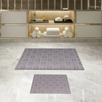 Set covoras de baie (2 bucati), Alanur Home, 510605, Poliester, Bej / Liliac / Violet imagine