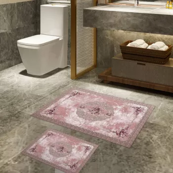 Set covoras de baie (2 bucati), Alanur Home, 510617, Poliester, Roz pudra imagine