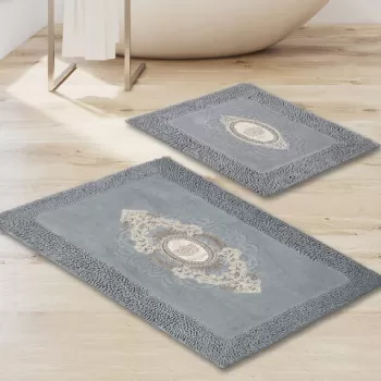 Set covoras de baie (2 bucati), Alanur Home, ALN_E4_303, Poliester, Gri imagine