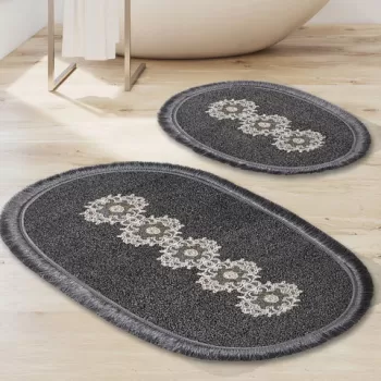 Set covoras de baie (2 bucati), Alanur Home, ALN_E4_807, Poliester, Antracit imagine