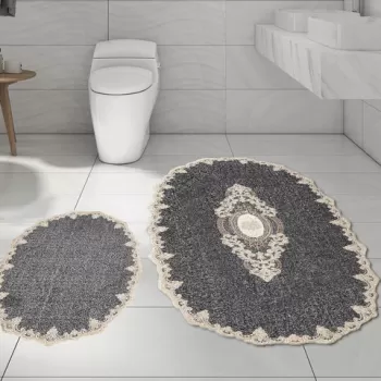 Set covoras de baie (2 bucati), Alanur Home, ALNE4650, Poliester, Antracit imagine