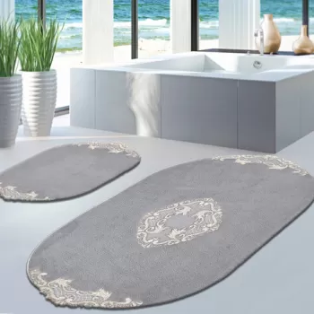 Set covoras de baie (2 bucati), Alanur Home, cot-klzt5-25, Poliester, Gri imagine