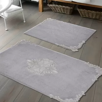 Set covoras de baie (2 bucati), Alanur Home, cot-klzt5-34, Poliester, Gri imagine