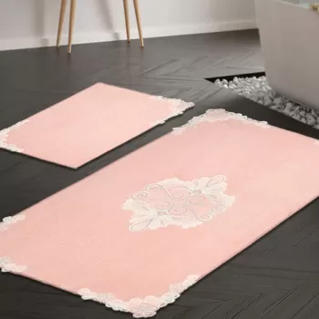 Set covoras de baie (2 bucati), Alanur Home, cot-klzt5-38, Poliester, Roz pudra imagine