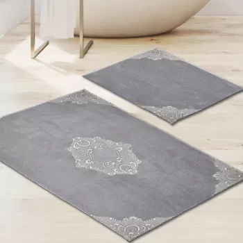 Set covoras de baie (2 bucati), Alanur Home, cot-klzt5-43, Poliester, Gri imagine