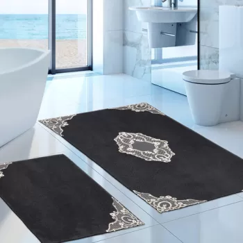 Set covoras de baie (2 bucati), Alanur Home, cot-klzt5-44, Poliester, Argintiu imagine