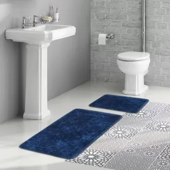 Set covoras de baie (2 bucati), Alanur Home, COTTONKT000188, Bumbac, Albastru inchis imagine