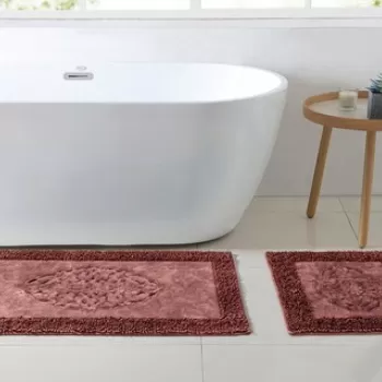 Set covoras de baie (2 bucati), Alanur Home, COTTONKT000210, Bumbac, Rosu claret imagine